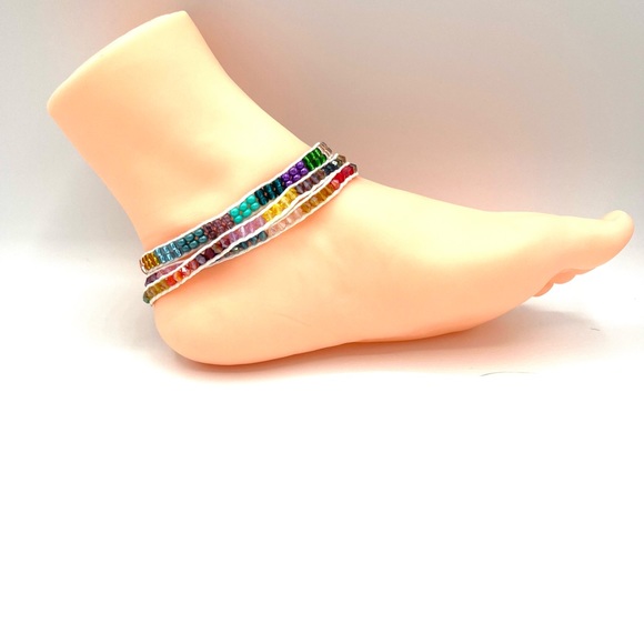 HAND CRAFTED Rainbow Ankle or Wrist Wrap Bracelet with Bumble Bee Charm - Picture 3 of 8